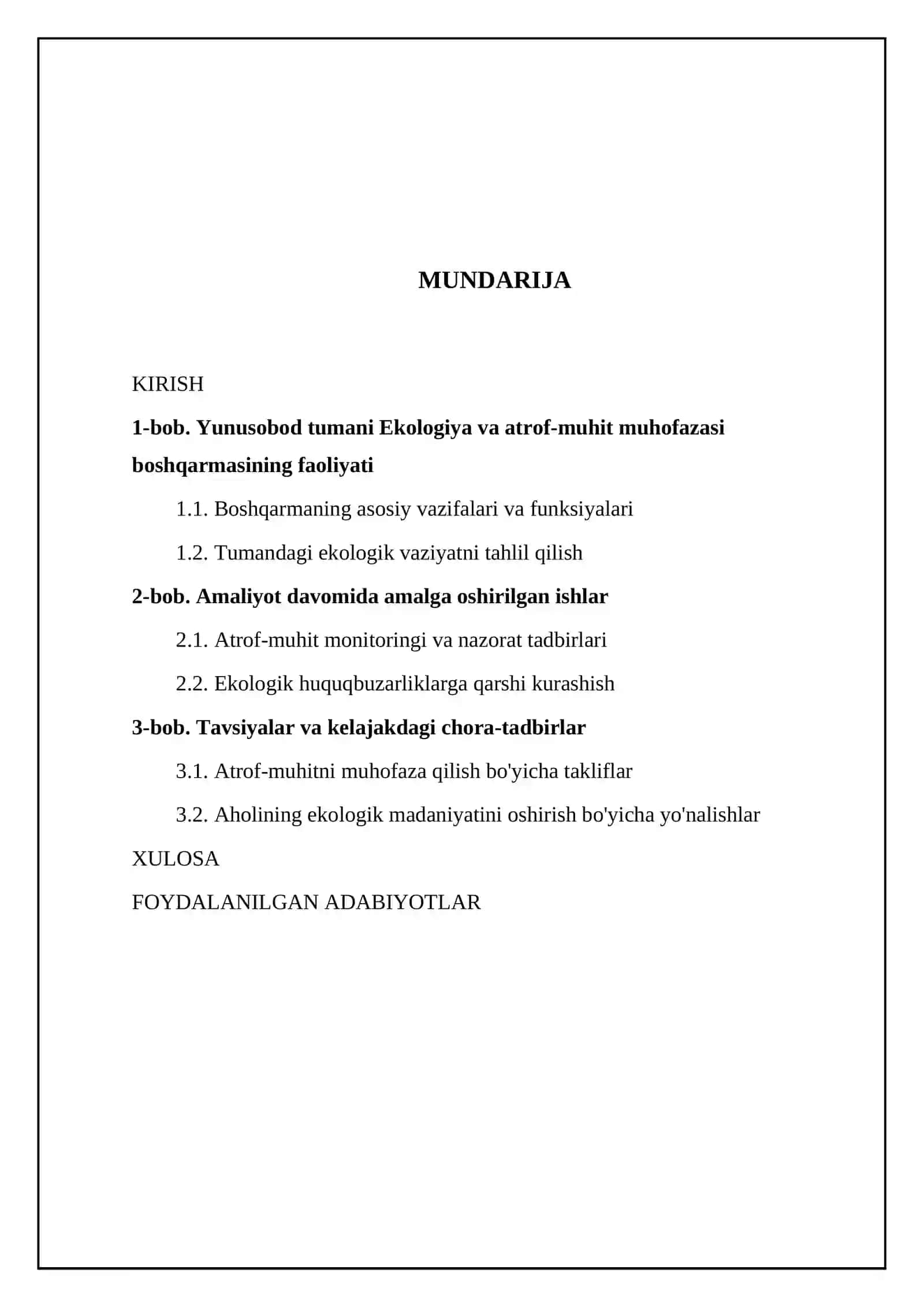 Yunusobod tumani Ekologiya va atrof-muhit muhofazasi boshqarmasining faoliyati 2