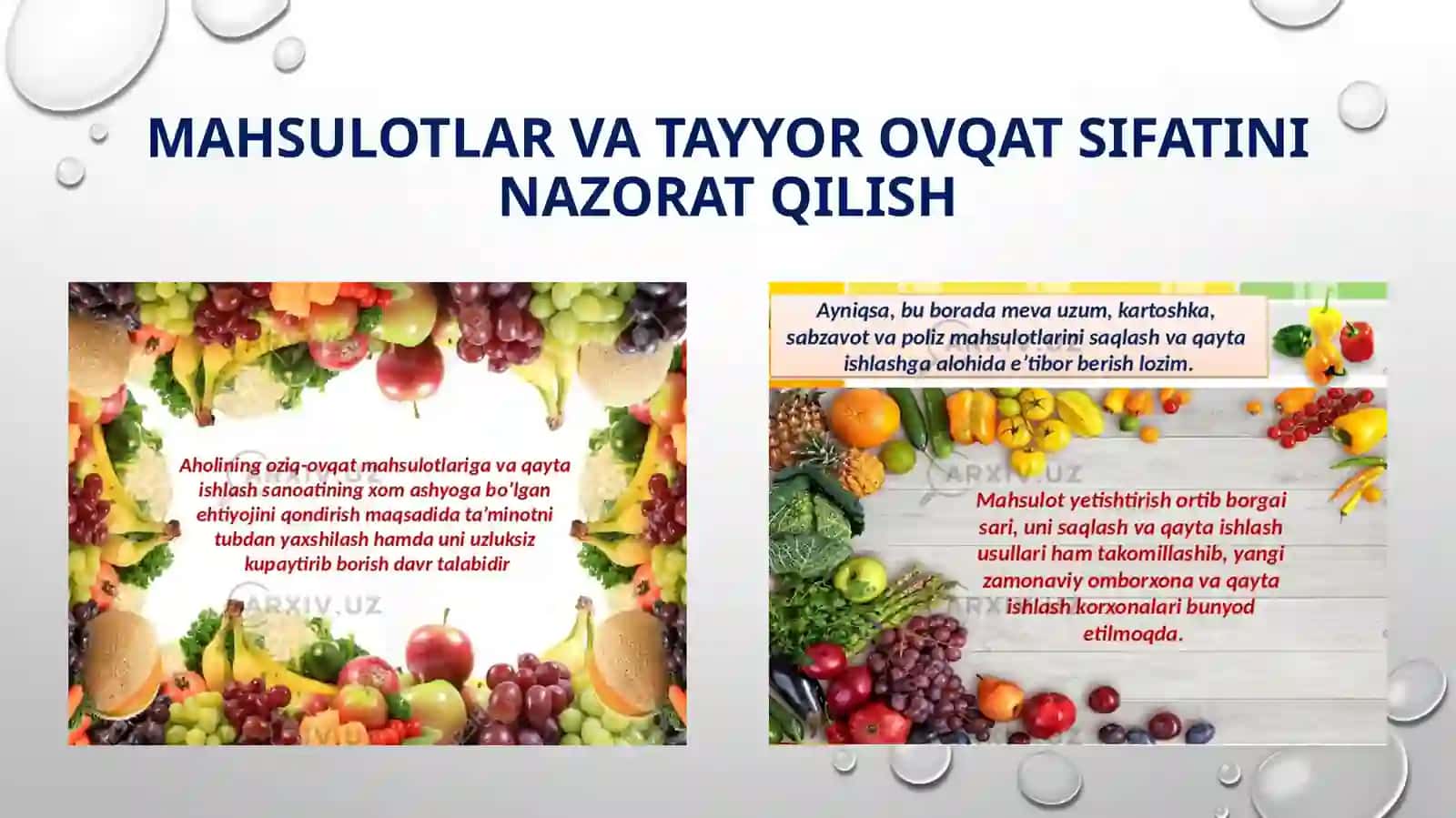 Mahsulotlar va tayyor ovqat sifatini nazorat qilish” 2