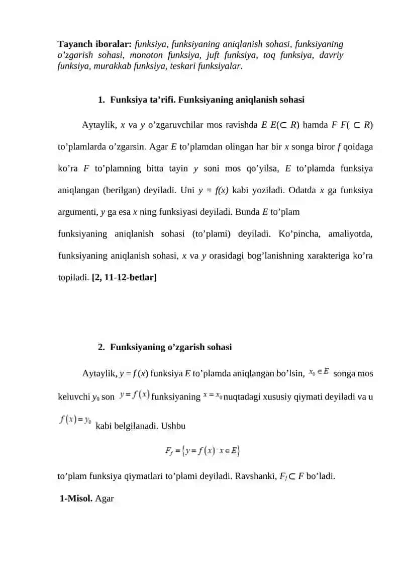 Funksiya ta’rifi. Funksiyaning aniqlanish sohasi 2