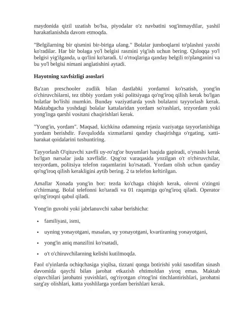 Transport, ko’cha harakati qoidalari, hayotiy faoliyat xavfsizligi asoslariga ta’limiy-didaktik o’yinlar 2