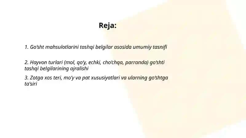 GO‘SHT MAHSULOTLARINING TASHQI BELGILARINI O‘RGANISH VA ULARNI TASNIFLASH (ZOT, KELIB CHIQISH TARIXI) 2