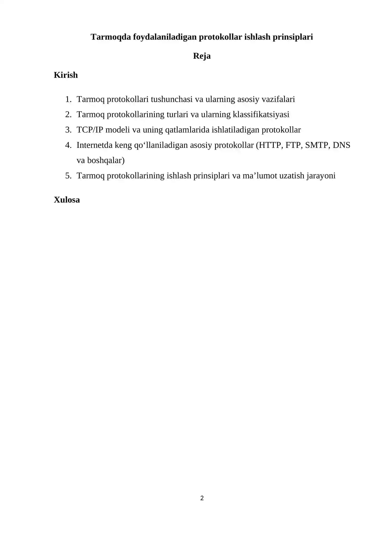 Tarmoq protokollari va ularning ishlash prinsiplari 2