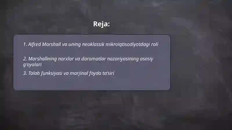 Marshallning narxlar va daromatlar nazariyasi neoklassik mikroiqtisodiyotning asoslari 2