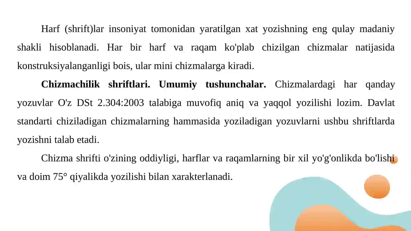 8-sinf chizmachilik darsligi asosida 4-5-mavzu: Harf (shrift)lar 2