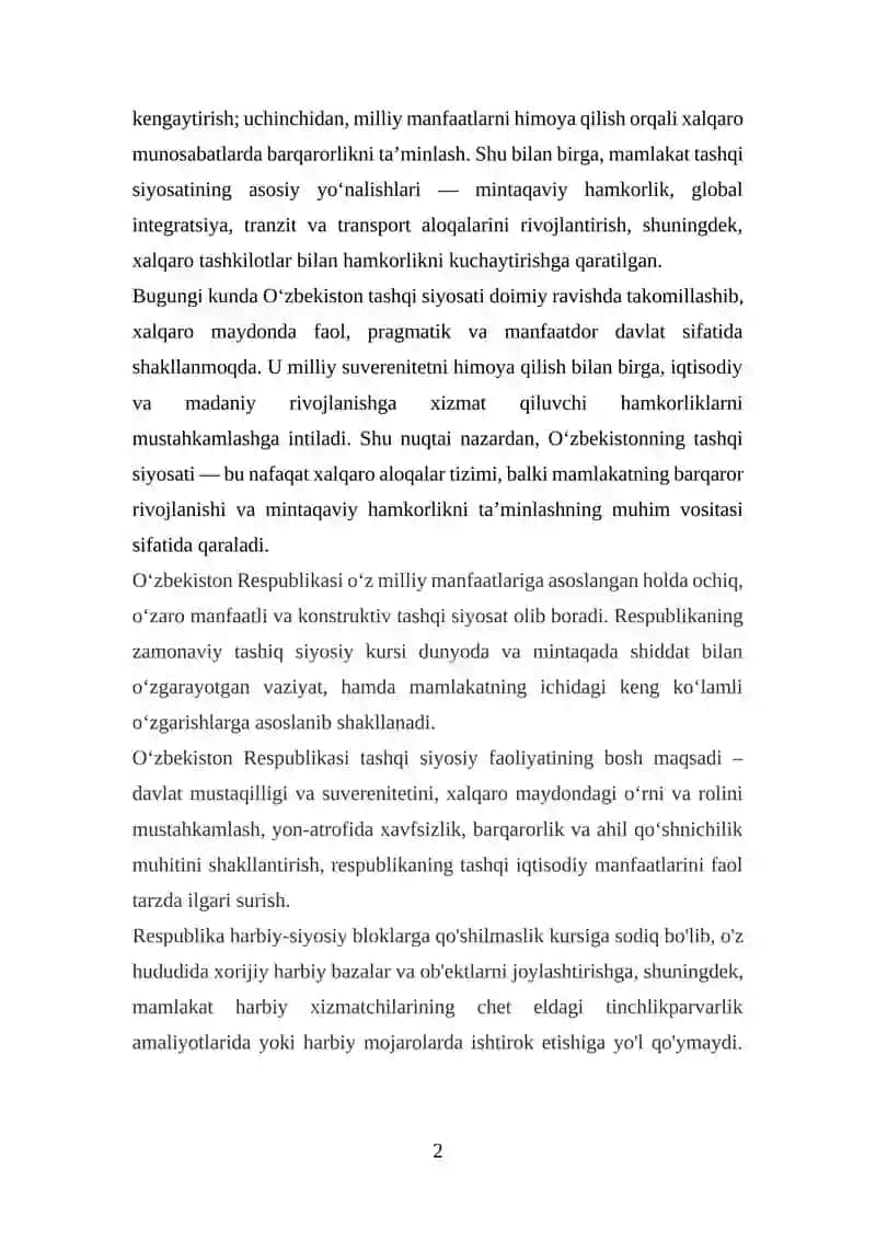 O‘zbekiston Respublikasining tashqi siyosati 2