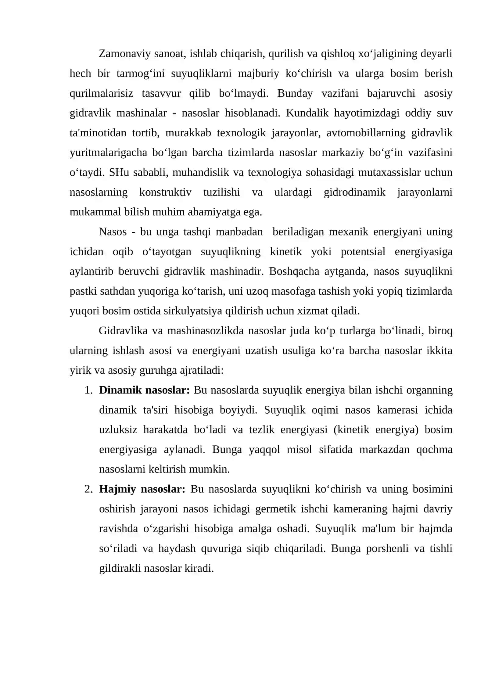 Dinamik va hajmiy nasoslarning tuzilishi va ishlash prinsipi 2