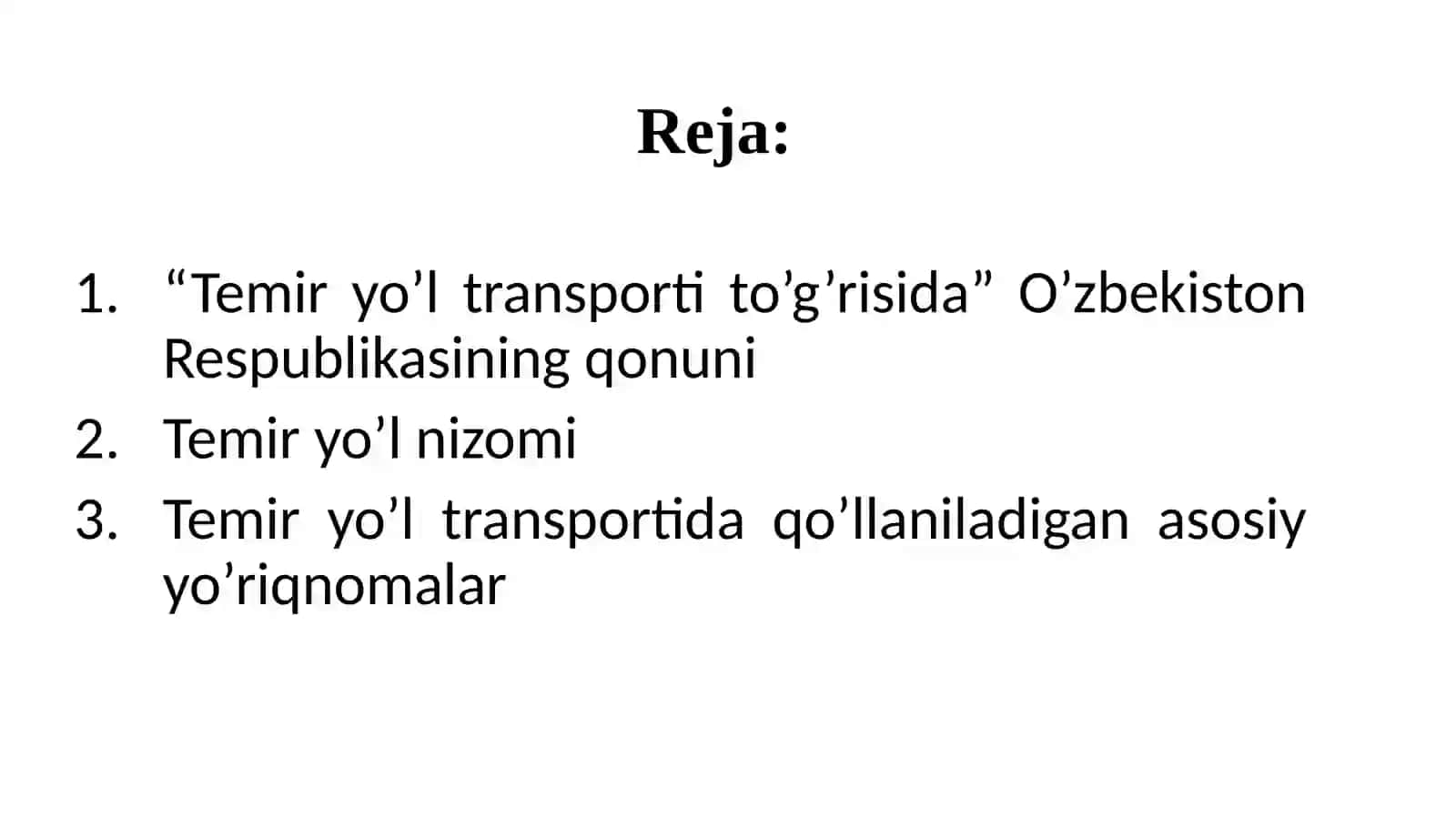 TEMIR YO‘L TRANSPORTIDA YURITILUVCHI ME’YORIY HUJJATLARBILAN TANISHISH 2