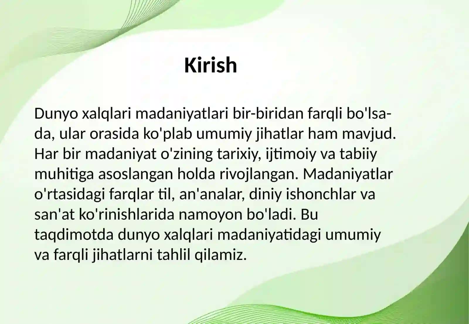 Dunyo xalqlari madaniyatidagi umumiylik va farqlar 2