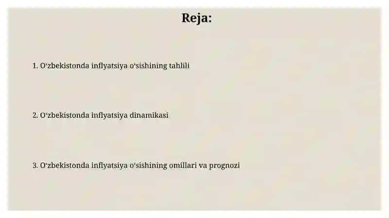 O'zbekistonda inflyatsiya o'sish surati dinamikasi va tahlili 2