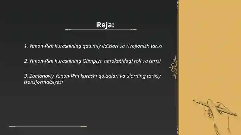 Yunon Rim kurashi tarixi istiqbollari va mutaxassislarni tayyorlash kontsepsiyasi 2