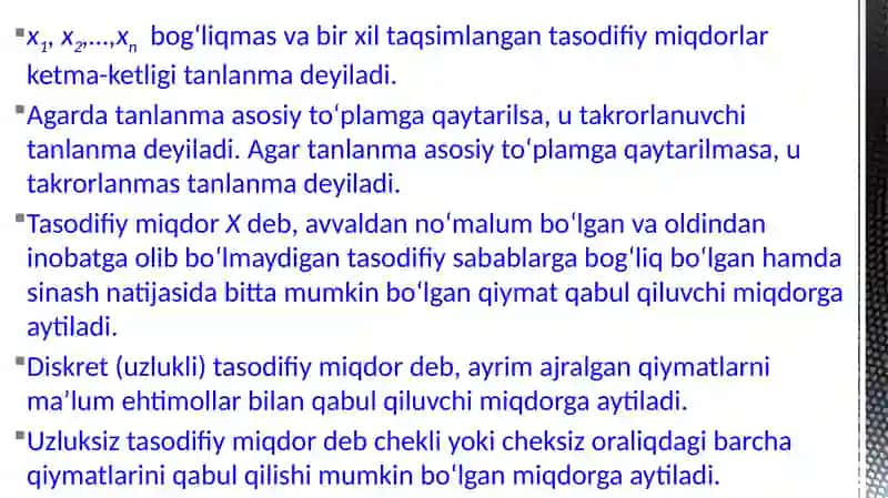 EKONOMETRIKADA EHTIMOLLAR NAZARIYASI VAMATEMATIKSTATISTIKA 2