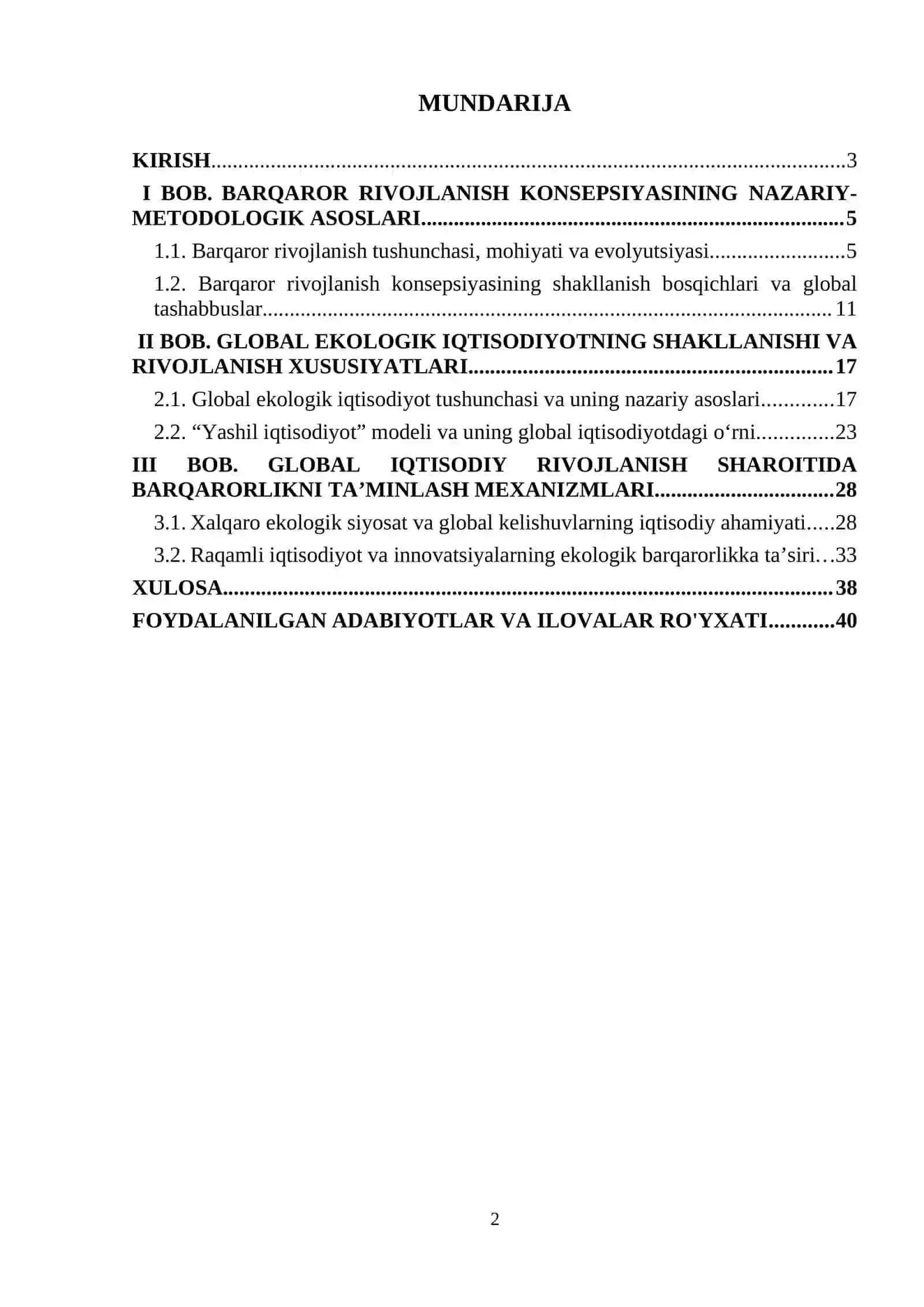 Barqaror rivojlanish konsepsiyasi va global ekologik iqtisodiyot 2
