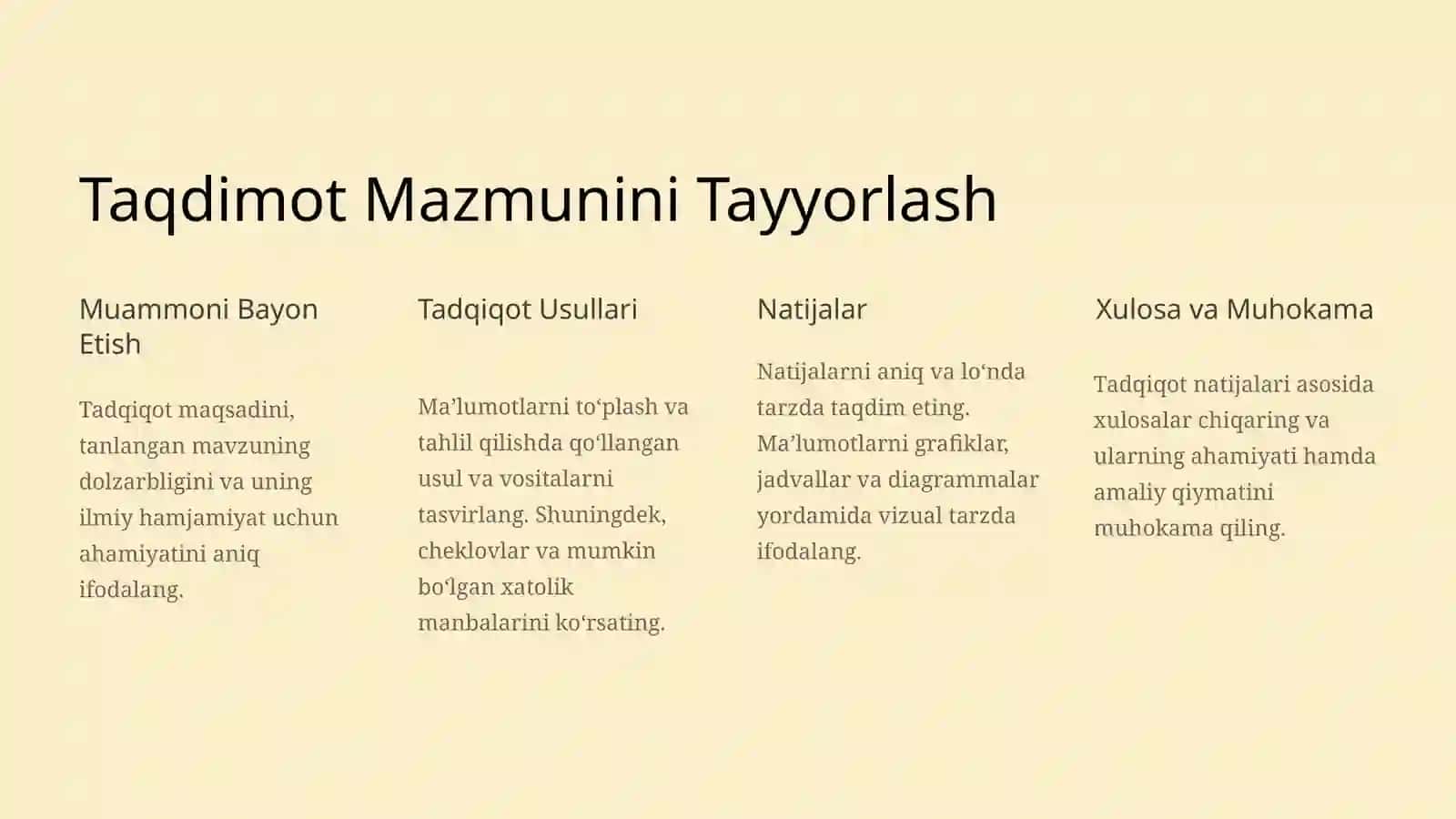Tadqiqot natijalarini taqdim etish 2