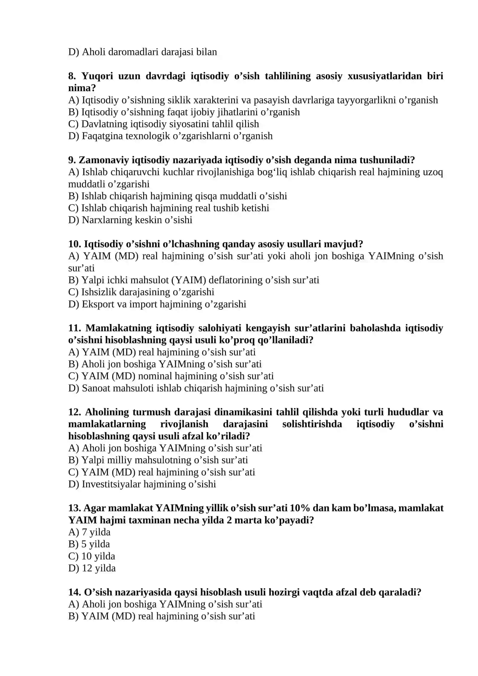 IQTISODIY O’SISH FANIDAN SIRTQI TA’LIM 2