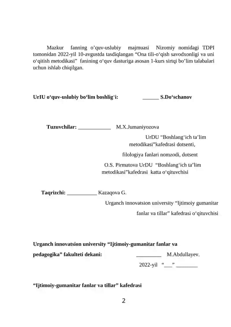 Ona tili-o‘qish savodxonligi va uni o‘qitish metodikasi 2
