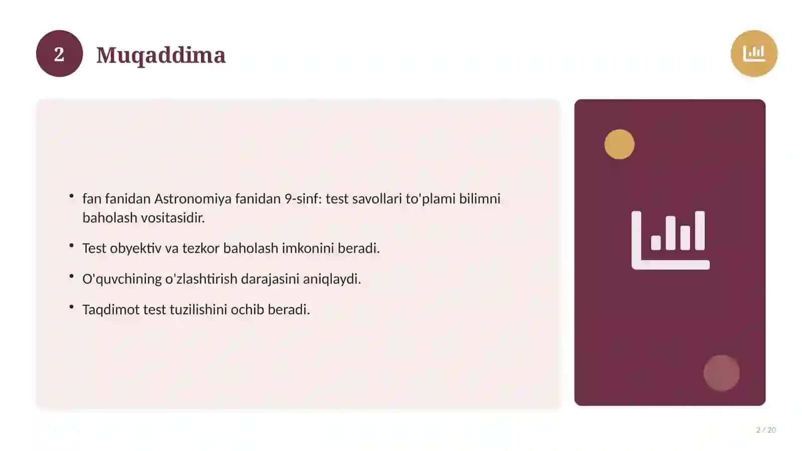 Astronomiya fanidan 9-sinf: test savollari to'plami 2
