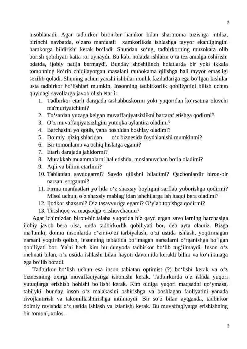 Tadbirkorning Sifat Fazilatlari, Tadbirkorlik Strategiyasi va Taktikasi 2