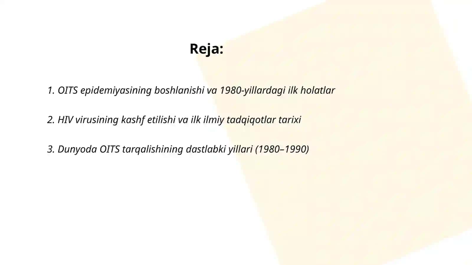 OITS epidemiyasining tarixi 2