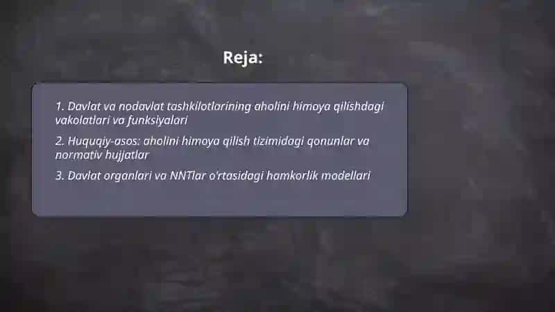 Aholini himoya qilish tizimida davlat va nodavlat tashkilotlari 2