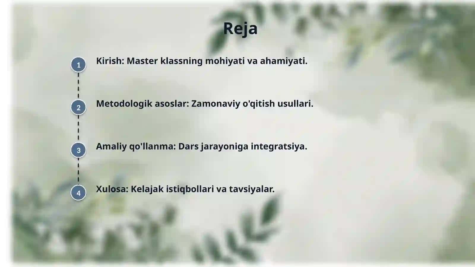 O'zbek tilida master klass  tashkil etish yo‘llari:ona tili va adabiyot darslarida 2