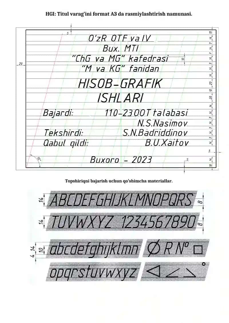 MUHANDISLIK VA KOMPYUTER GRAFIKASI O’QUV KURSIDAN HISOB-GRAFIK ISHLARI TO’PLAMI 2