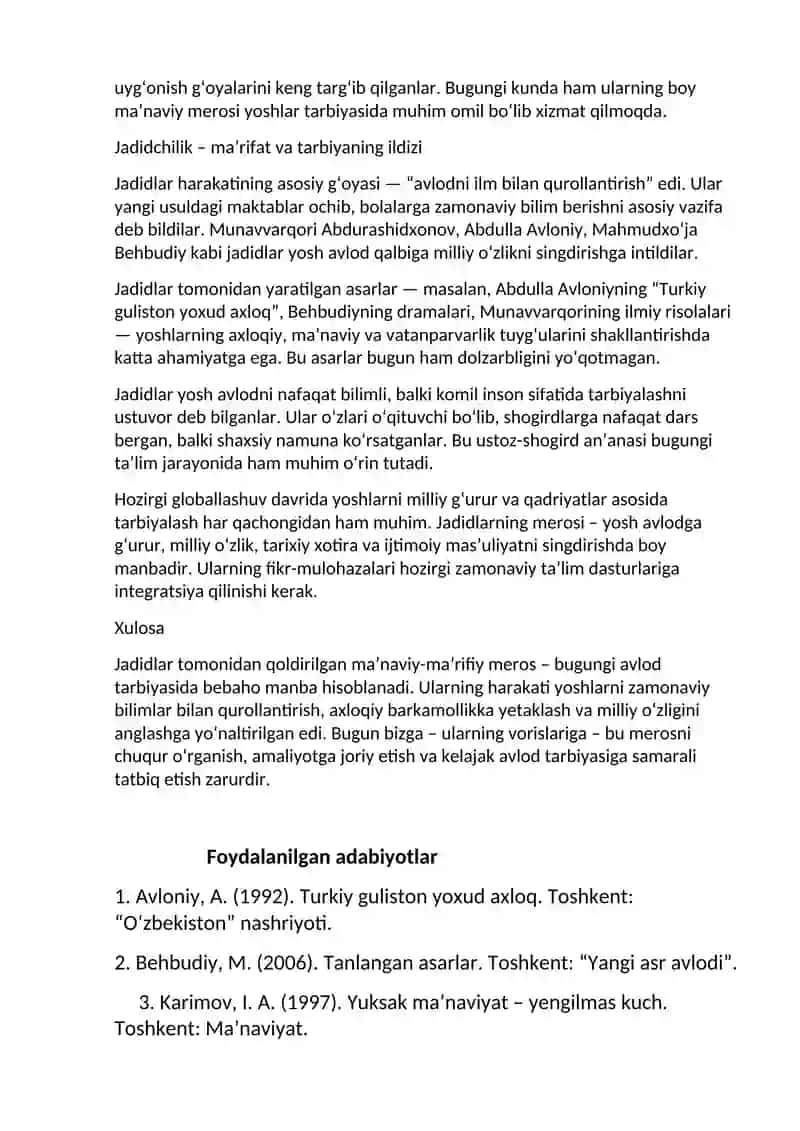 Jadidlar merosining yosh avlod tarbiyasidagi o‘rni 2