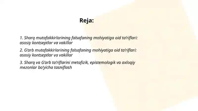 Falsafaning mohiyatiga oid Sharq va G’arb mutafakkirlari ta’riflarini tasniflash va ular bo‘yicha prezentatsiya tayyorlash 2