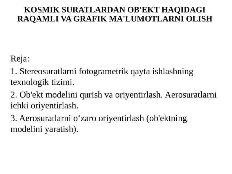Aerofotosuratlarning geodezik ta'minoti fanidan ma'ruza 2