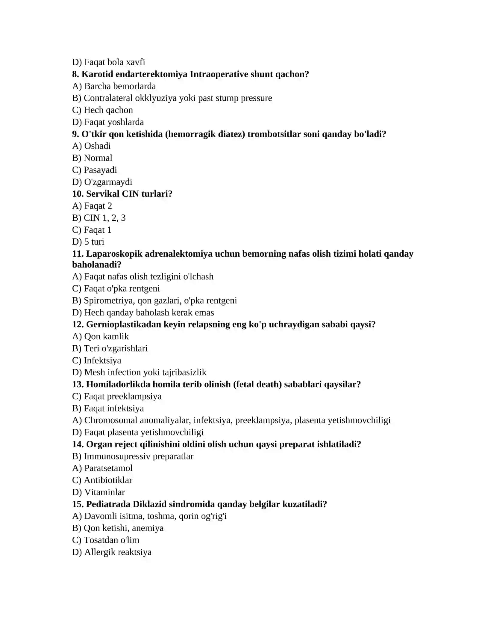 Tibbiyot test savollari to'plami 2