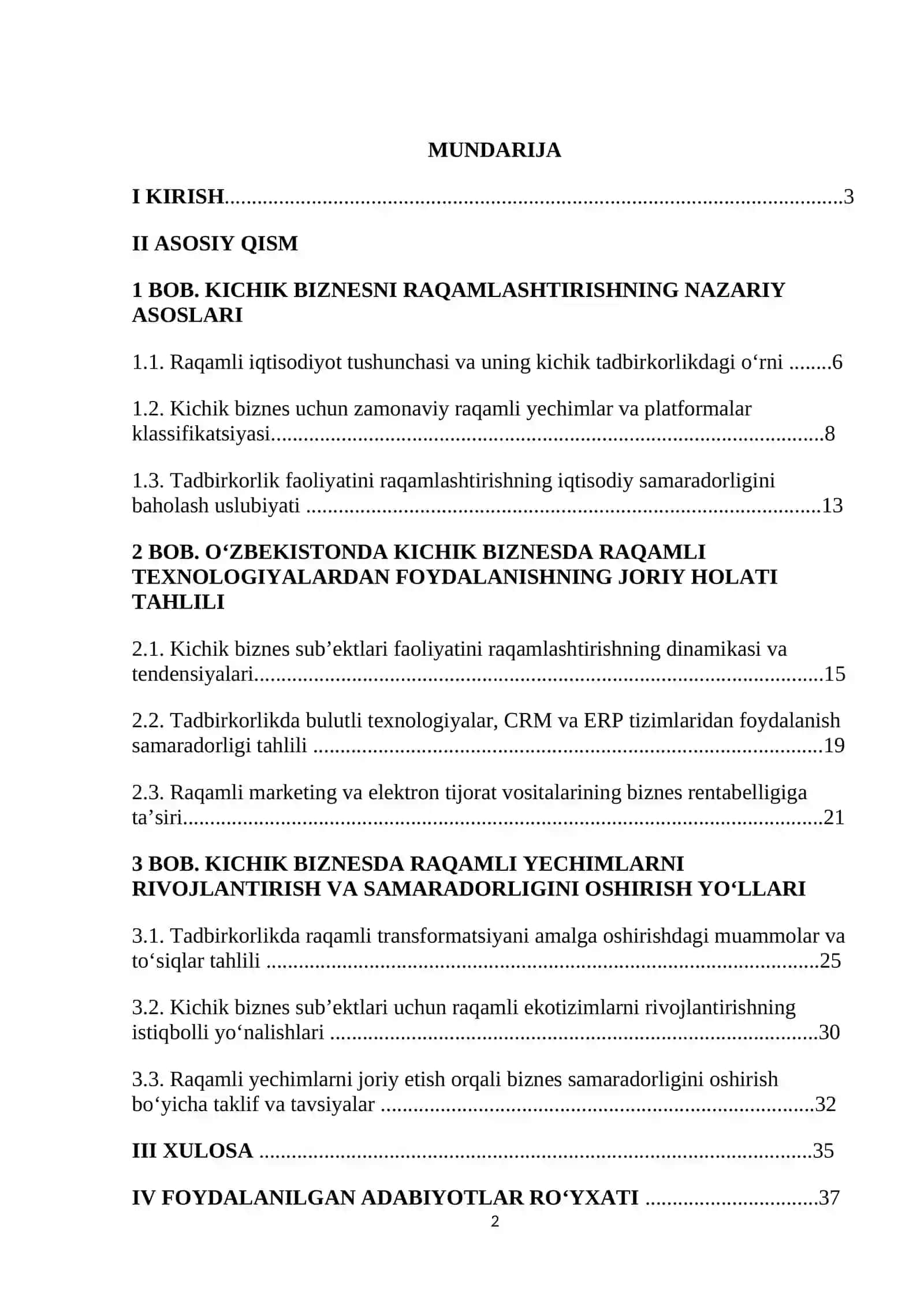 Kichik biznes va uning tadbirkorlikda raqamli yechimlardan foydalanish samaradorligi 2