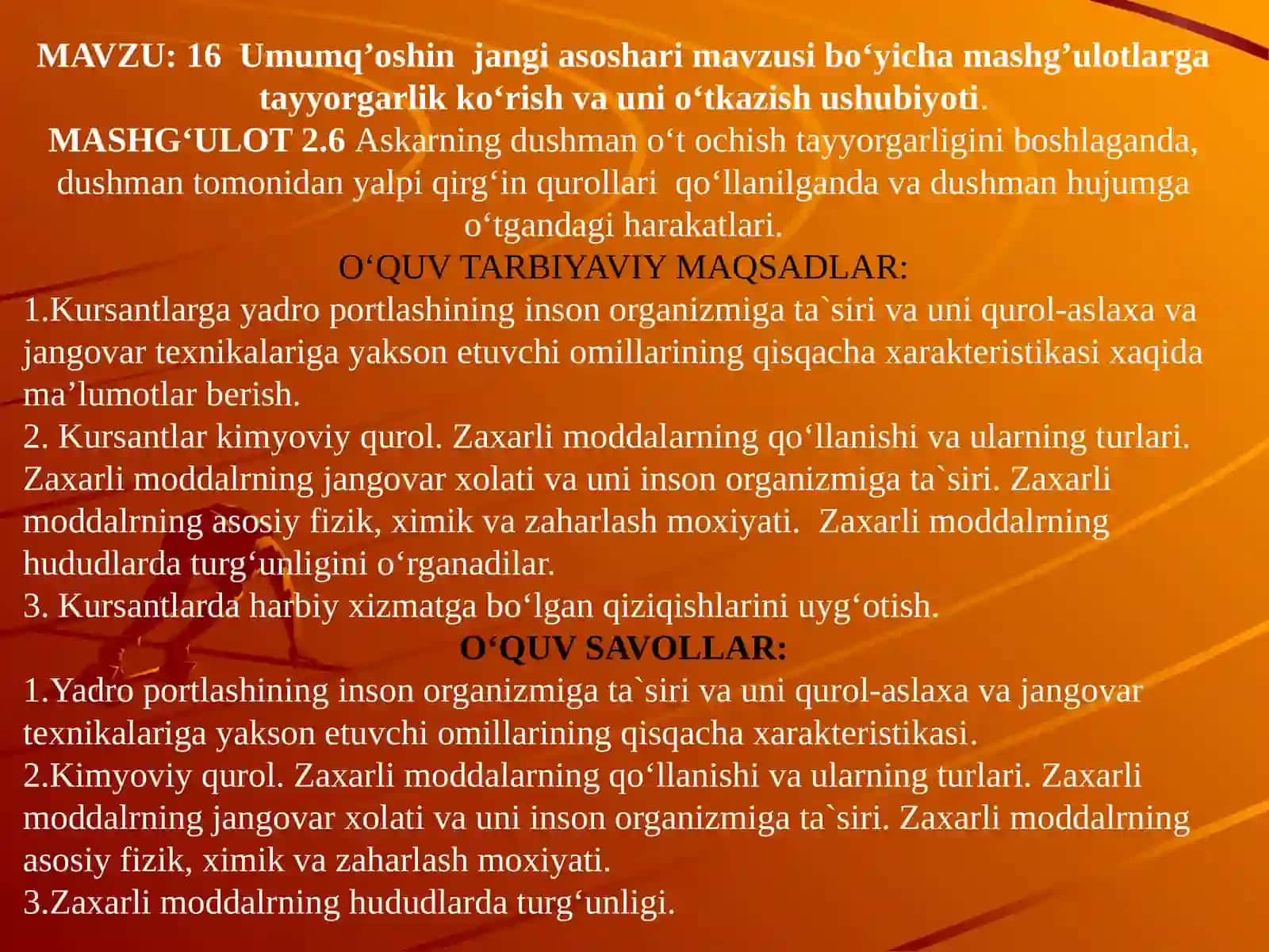 16Umumq’oshin jangi asoshari mavzusi bo‘yicha mashg’ulotlarga tayyorgarlik 2