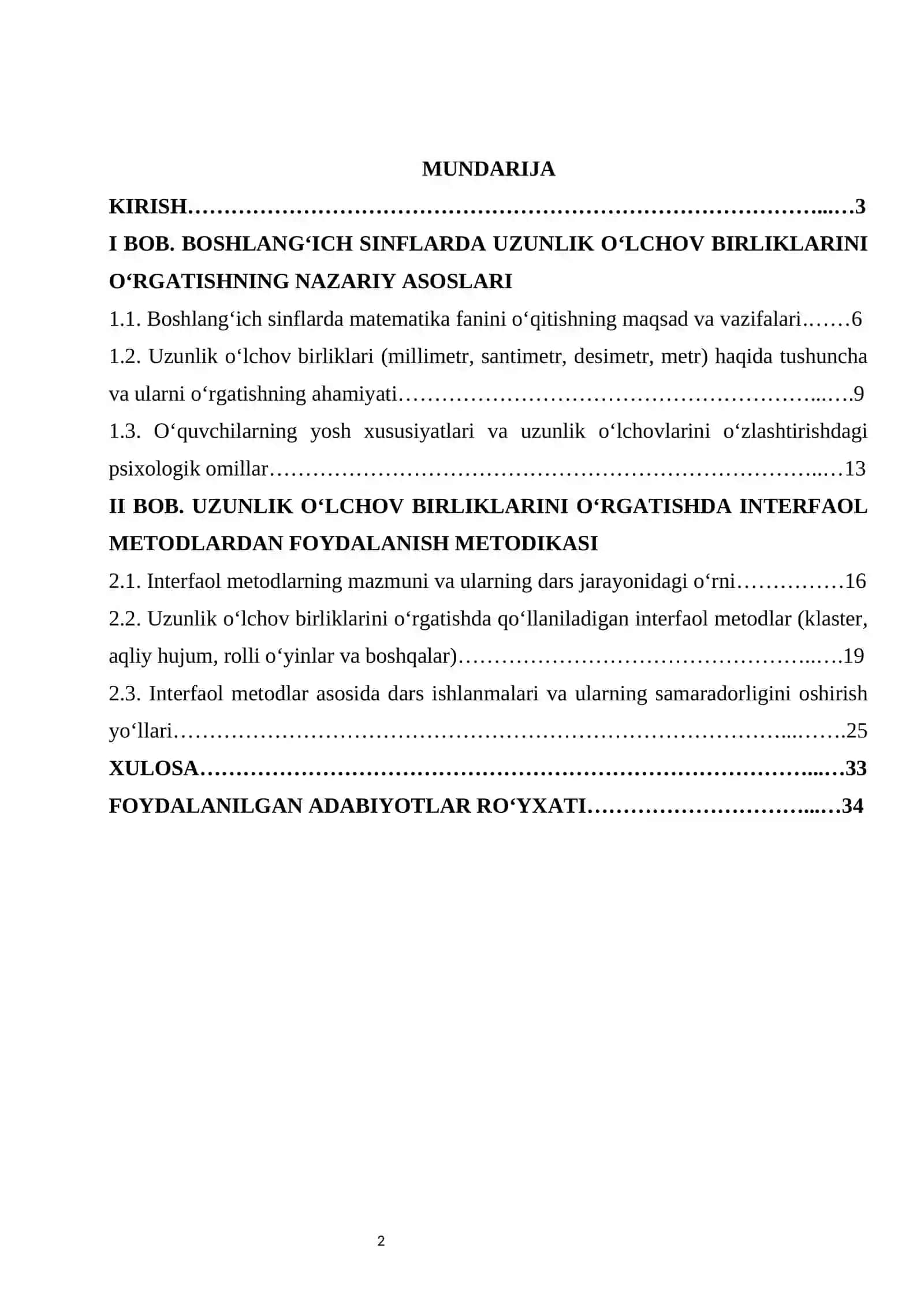 Uzunlik o‘lchov birliklarini o‘rgatishda interfaol metodlardan foydalanish kurs ishi 2