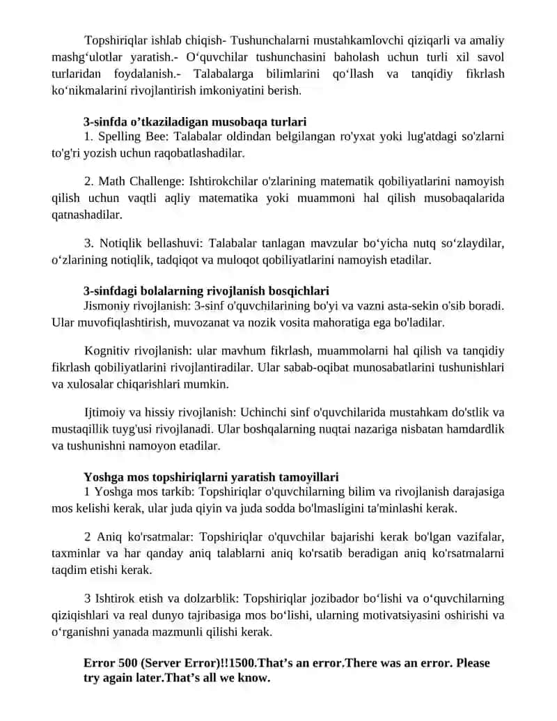 3 Sinfda Bellashuvlarning Mazmuni Va Ularni Tashkil Qilishda Topshiriqlar Ishlab Chiqish 2