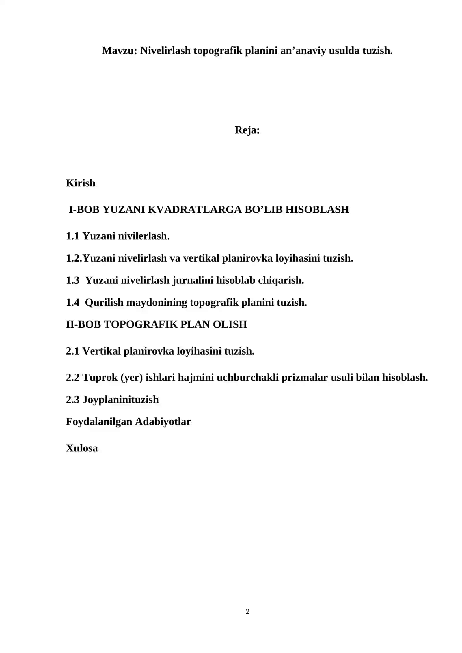 Nivelirlash topografik planini an’anaviy usulda tuzish 2