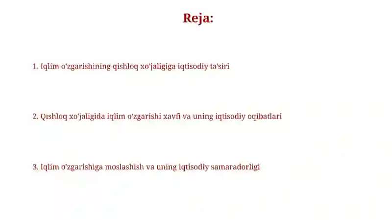 Iqlim o'zgarishining qishloq xo'jaligiga tasirini iqtisodiy baholash 2