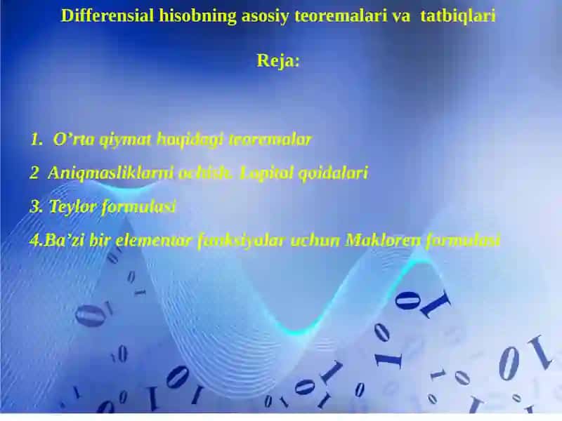 Differensial hisobning asosiy teoremalari va tatbiqlari 2