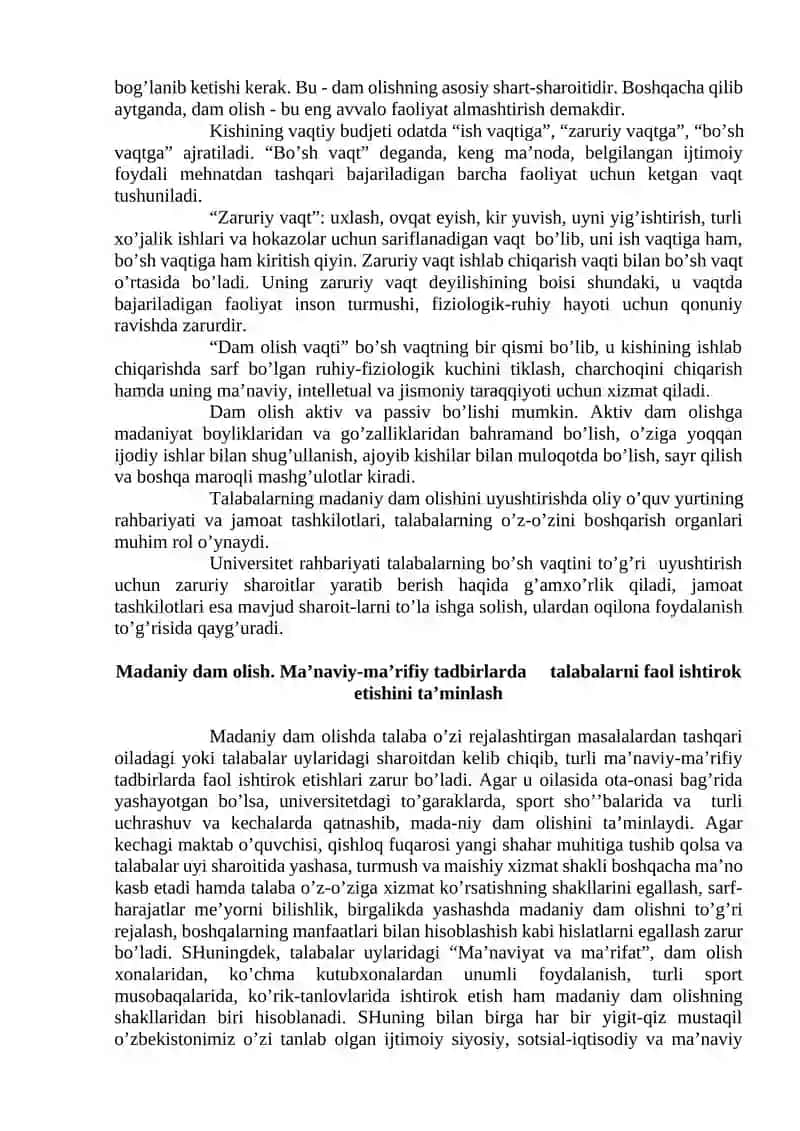 Talabalarning turmush sharoiti va dam olishini tashkil qilish 2