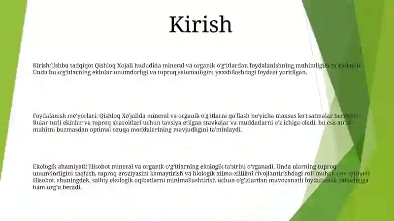 Qishloq Xo‘Jaligida Mineral Va Organik O‘G‘Itlar Qo‘Llashning Me‘Yorlari Va Ekologik Mohiyati 2