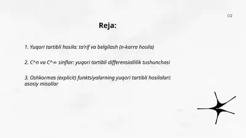 Yuqori tartibli hosilalar 2