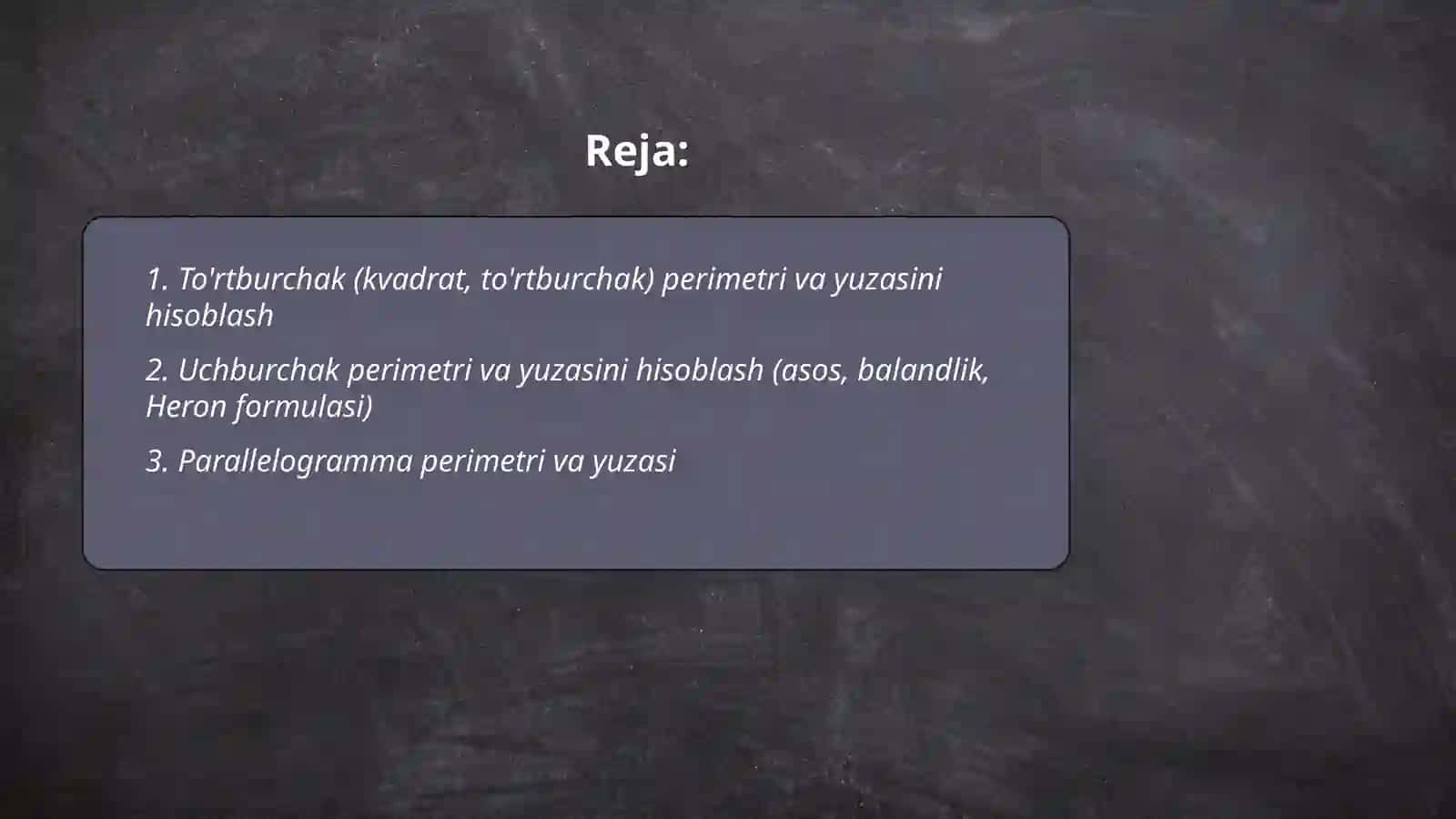Ko'pburchaklar perimetri hamda yuzasini hisoblash 2