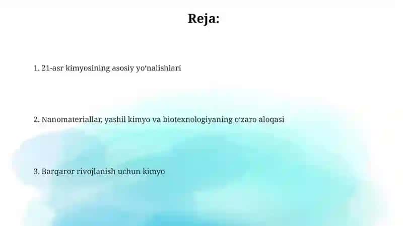 XXI asr kimyosining asosiy yoʻnalishlari 2