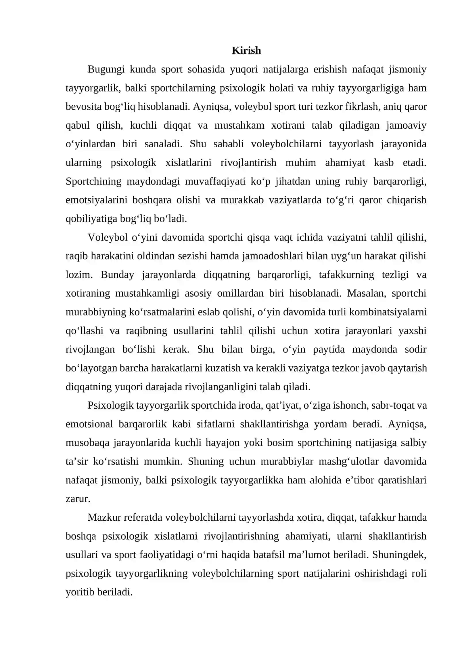 Voleybolchilarni tayyorlashda xotira, diqqat, tafakkur va psixologik xislatlarni rivojlantirish 2