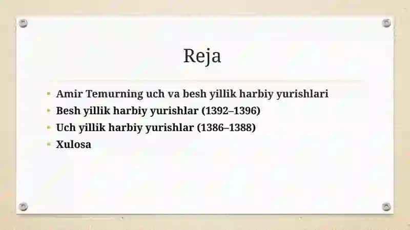 Taqdimot  Amir Temurning uch va besh yillik harbiy yurishlari 2