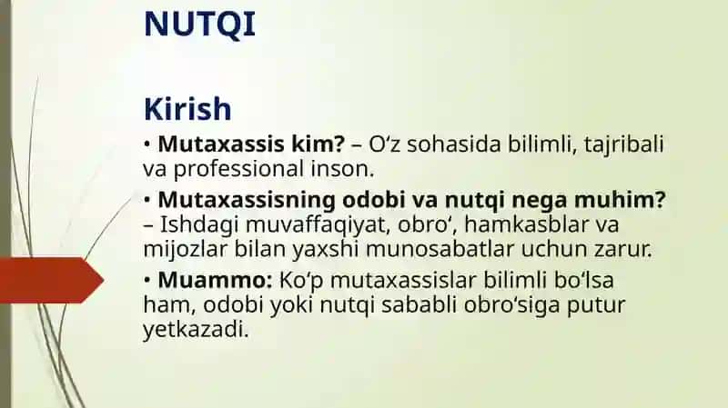 Mutaxassisning odobi va nutqi 2