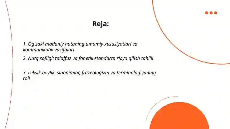 Og'zaki madaniy nutqning asosiy kommunikativ sifatlari: nutqning sofligi, boyligi, ifodaliligi voqelanishi tahlili 2