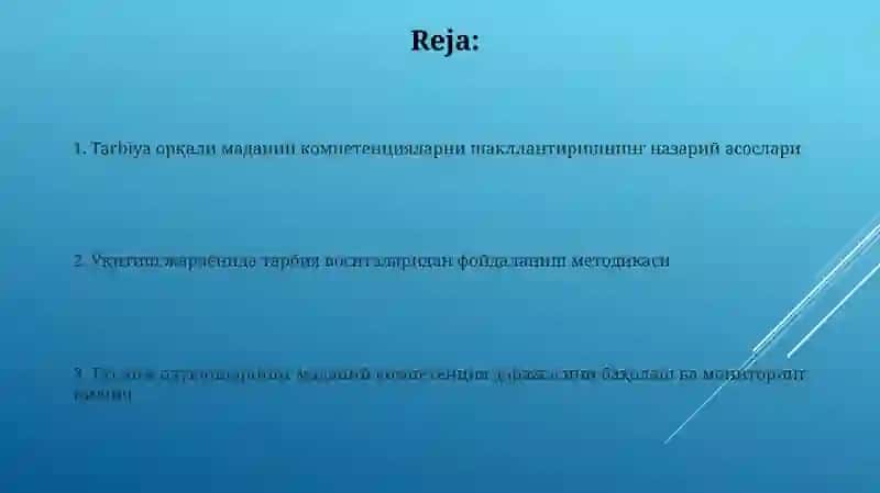 Tarbiya fani o‘qitish o‘quvchilarni madaniy kompetensiyalarini shakllantirish yo‘llari 2
