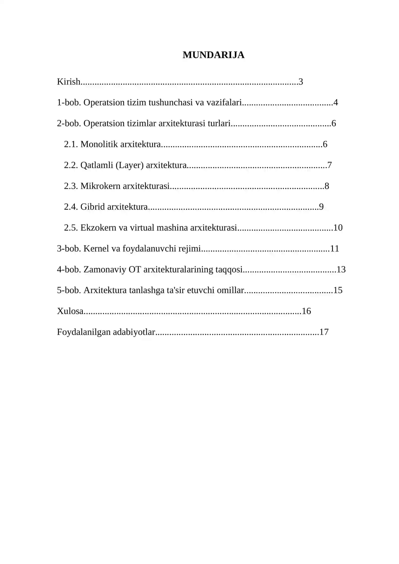 Operatsion Tizimlar Arxitekturasi 2