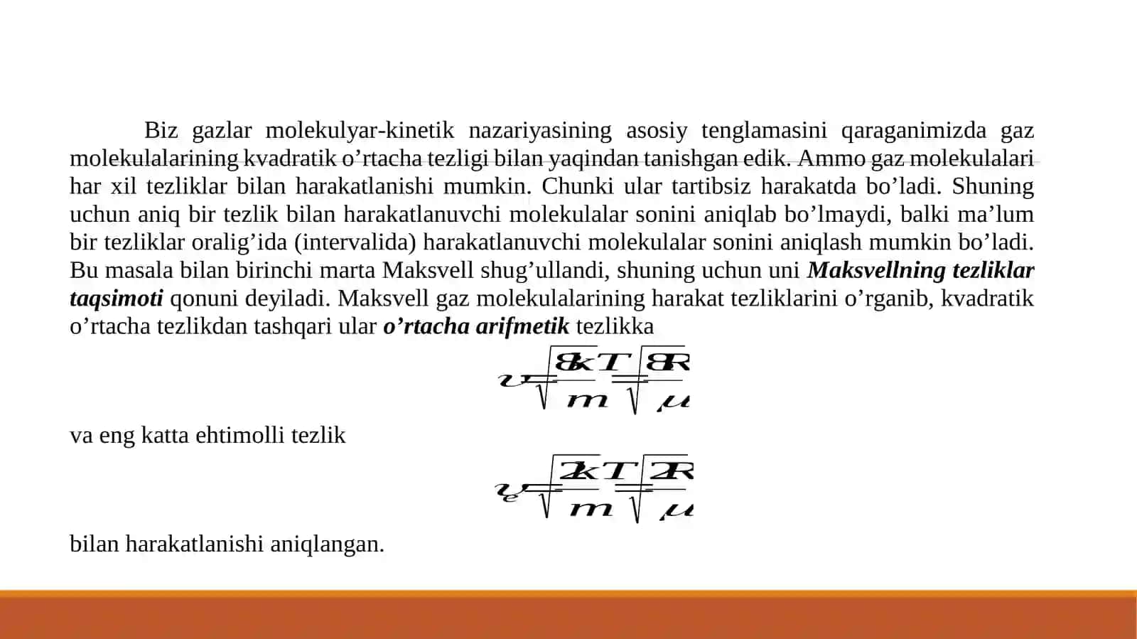 Molekulalar tezliklari bo'yicha taqsimoti 2