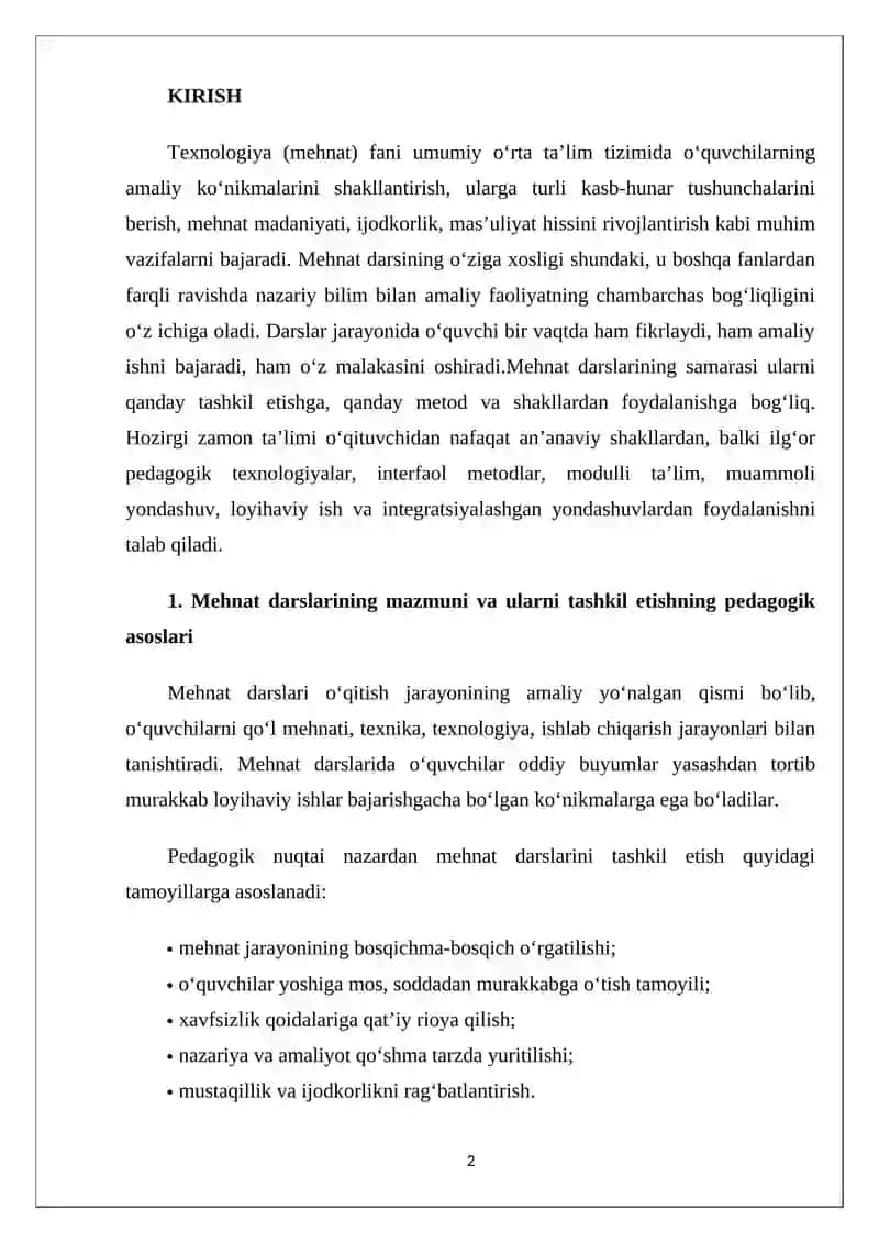Mehnat darsi tashkil qilish shakllari 2