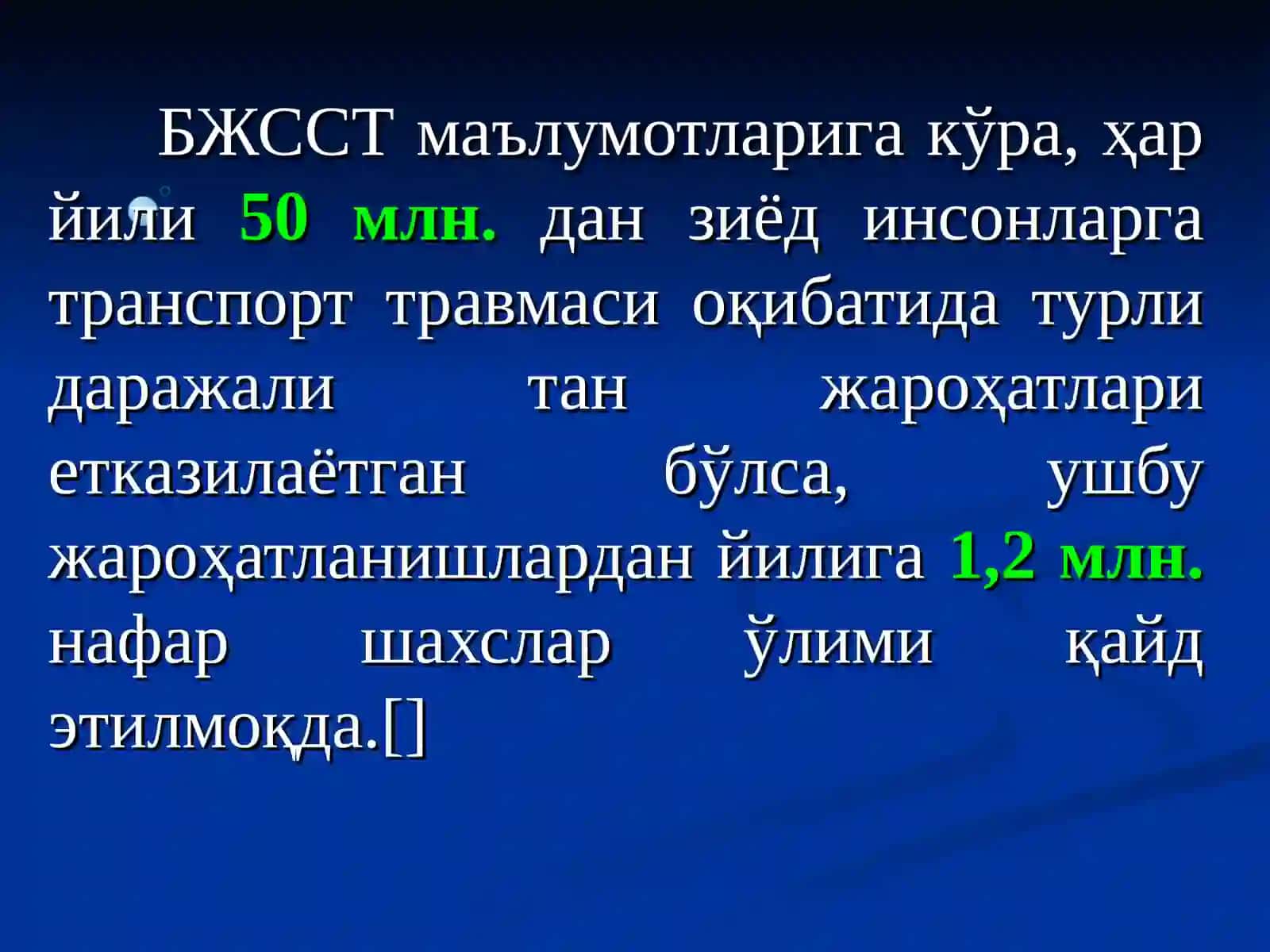 ТРАНСПОРТ ТРАВМАТИЗМИ ТУРЛАРИ 2